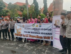 Aliansi Jurnalis Sidoarjo AJS Bersama Polsek Buduran  Giat Bagi Takjil Bersama di Depan Museum Mpu Tantular